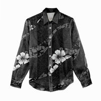 Aloha Hawaii Floral Tapa Women Casual Shirt Patchwork Charcoal - Polynesian Pride