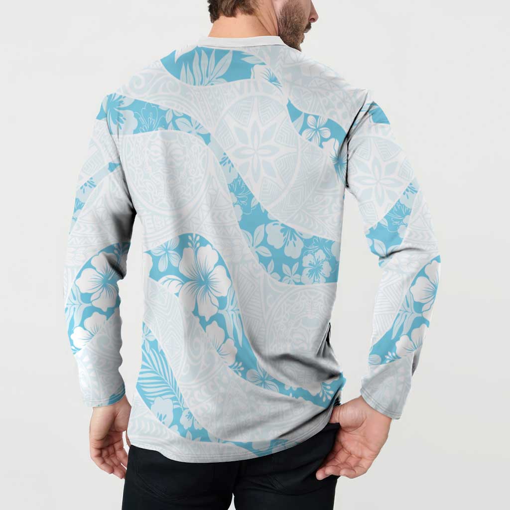 Aloha Hawaii Floral Tapa Button Sweatshirt Patchwork Turquoise - Polynesian Pride