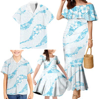 Aloha Hawaii Floral Tapa Family Matching Mermaid Dress and Hawaiian Shirt Patchwork Turquoise LT7 - Polynesian Pride