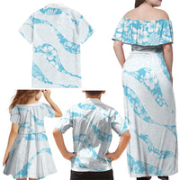 Aloha Hawaii Floral Tapa Family Matching Off Shoulder Maxi Dress and Hawaiian Shirt Patchwork Turquoise LT7 - Polynesian Pride