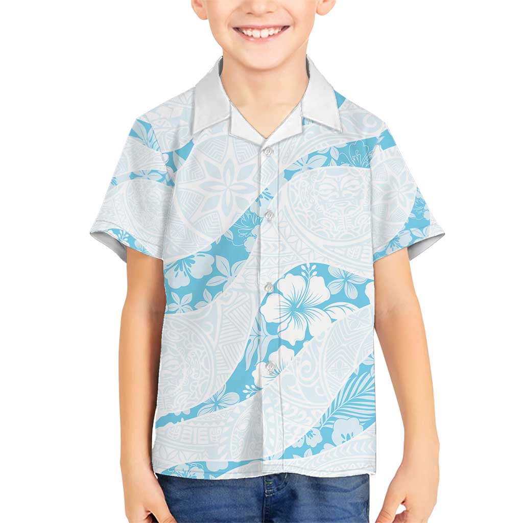 Aloha Hawaii Floral Tapa Family Matching Off Shoulder Maxi Dress and Hawaiian Shirt Patchwork Turquoise LT7 Son's Shirt Turquoise - Polynesian Pride