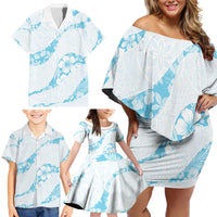 Aloha Hawaii Floral Tapa Family Matching Off Shoulder Short Dress and Hawaiian Shirt Patchwork Turquoise LT7 - Polynesian Pride