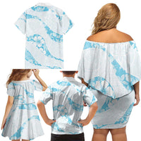 Aloha Hawaii Floral Tapa Family Matching Off Shoulder Short Dress and Hawaiian Shirt Patchwork Turquoise LT7 - Polynesian Pride