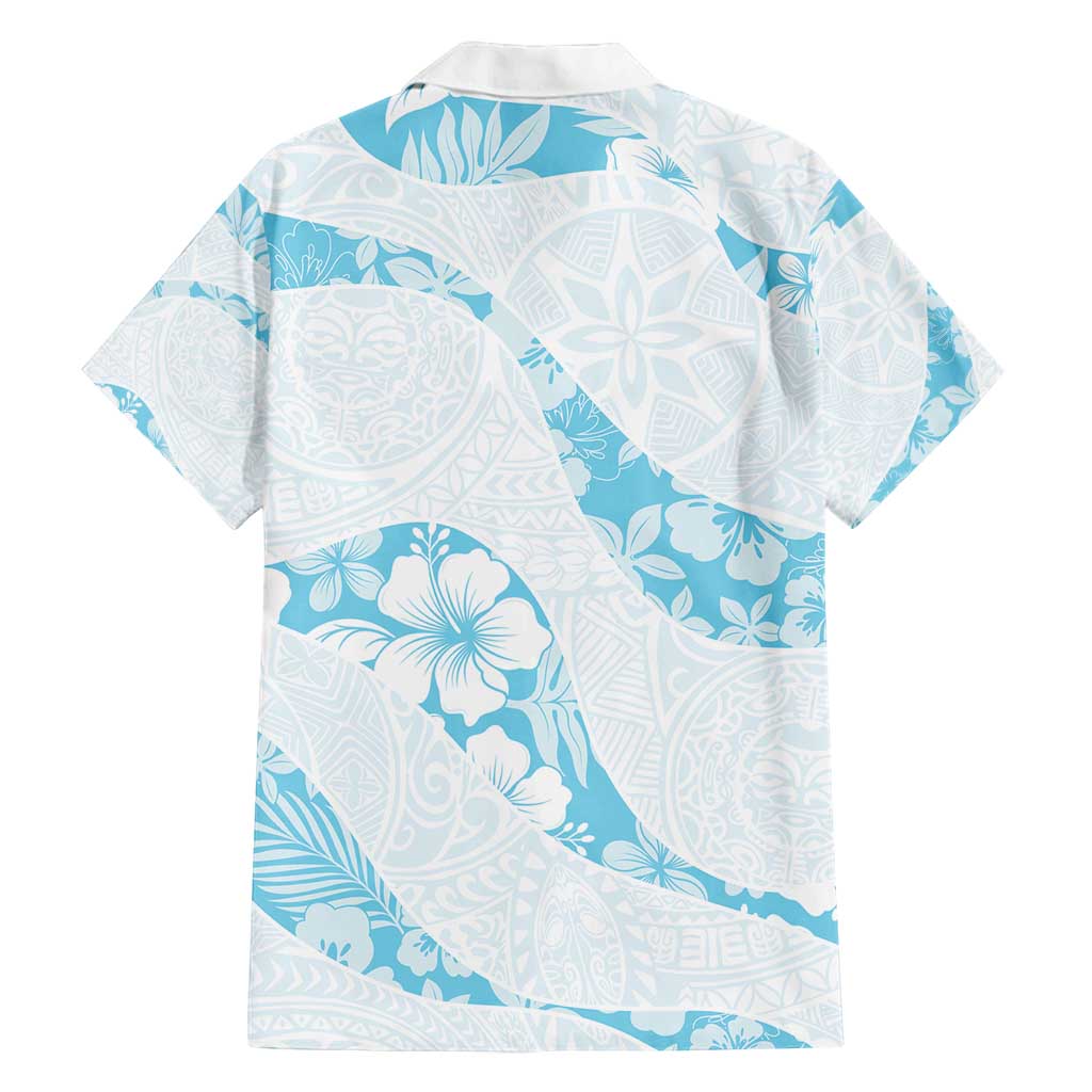 Aloha Hawaii Floral Tapa Family Matching Off Shoulder Short Dress and Hawaiian Shirt Patchwork Turquoise LT7 - Polynesian Pride