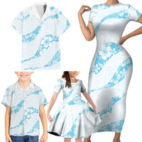 Aloha Hawaii Floral Tapa Family Matching Short Sleeve Bodycon Dress and Hawaiian Shirt Patchwork Turquoise LT7 - Polynesian Pride