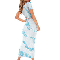 Aloha Hawaii Floral Tapa Family Matching Short Sleeve Bodycon Dress and Hawaiian Shirt Patchwork Turquoise LT7 - Polynesian Pride
