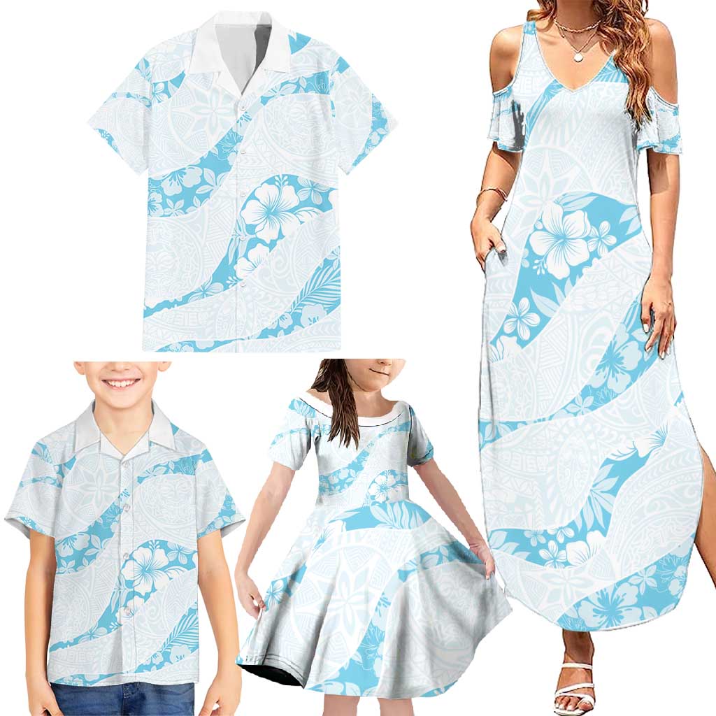 Aloha Hawaii Floral Tapa Family Matching Summer Maxi Dress and Hawaiian Shirt Patchwork Turquoise LT7 - Polynesian Pride