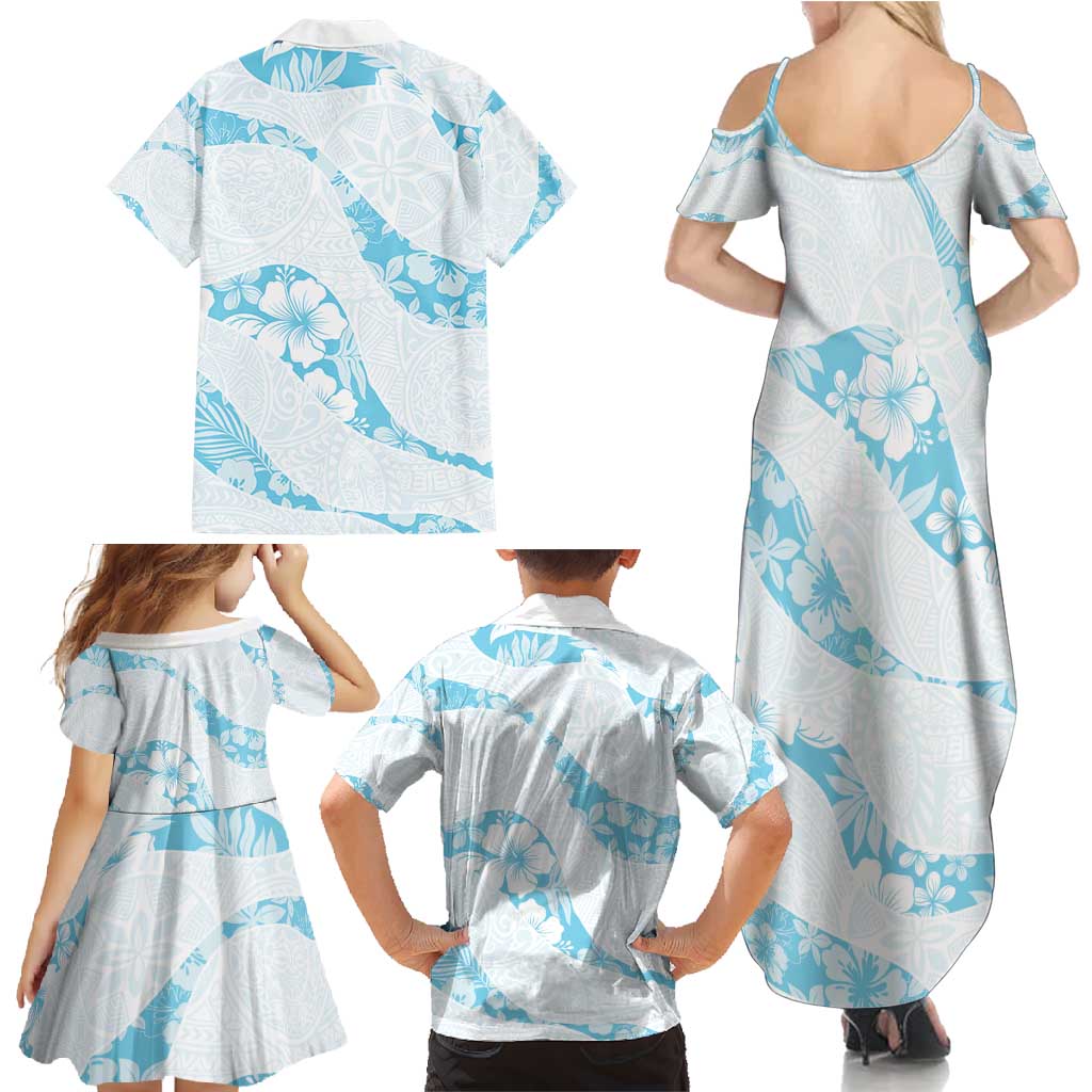 Aloha Hawaii Floral Tapa Family Matching Summer Maxi Dress and Hawaiian Shirt Patchwork Turquoise LT7 - Polynesian Pride