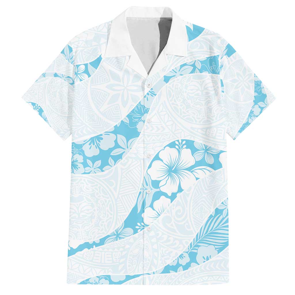 Aloha Hawaii Floral Tapa Family Matching Summer Maxi Dress and Hawaiian Shirt Patchwork Turquoise LT7 Dad's Shirt - Short Sleeve Turquoise - Polynesian Pride