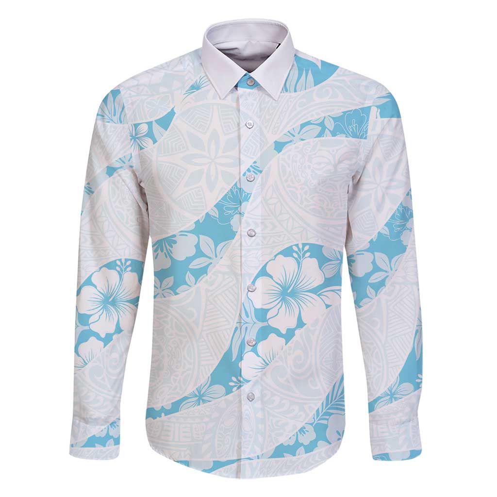 Aloha Hawaii Floral Tapa Family Matching Summer Maxi Dress and Hawaiian Shirt Patchwork Turquoise LT7 Dad's Shirt - Long Sleeve Turquoise - Polynesian Pride
