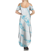 Aloha Hawaii Floral Tapa Family Matching Summer Maxi Dress and Hawaiian Shirt Patchwork Turquoise LT7 - Polynesian Pride
