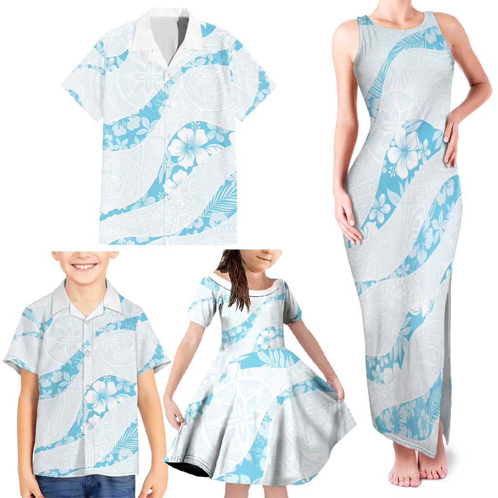 Aloha Hawaii Floral Tapa Family Matching Tank Maxi Dress and Hawaiian Shirt Patchwork Turquoise LT7 - Polynesian Pride