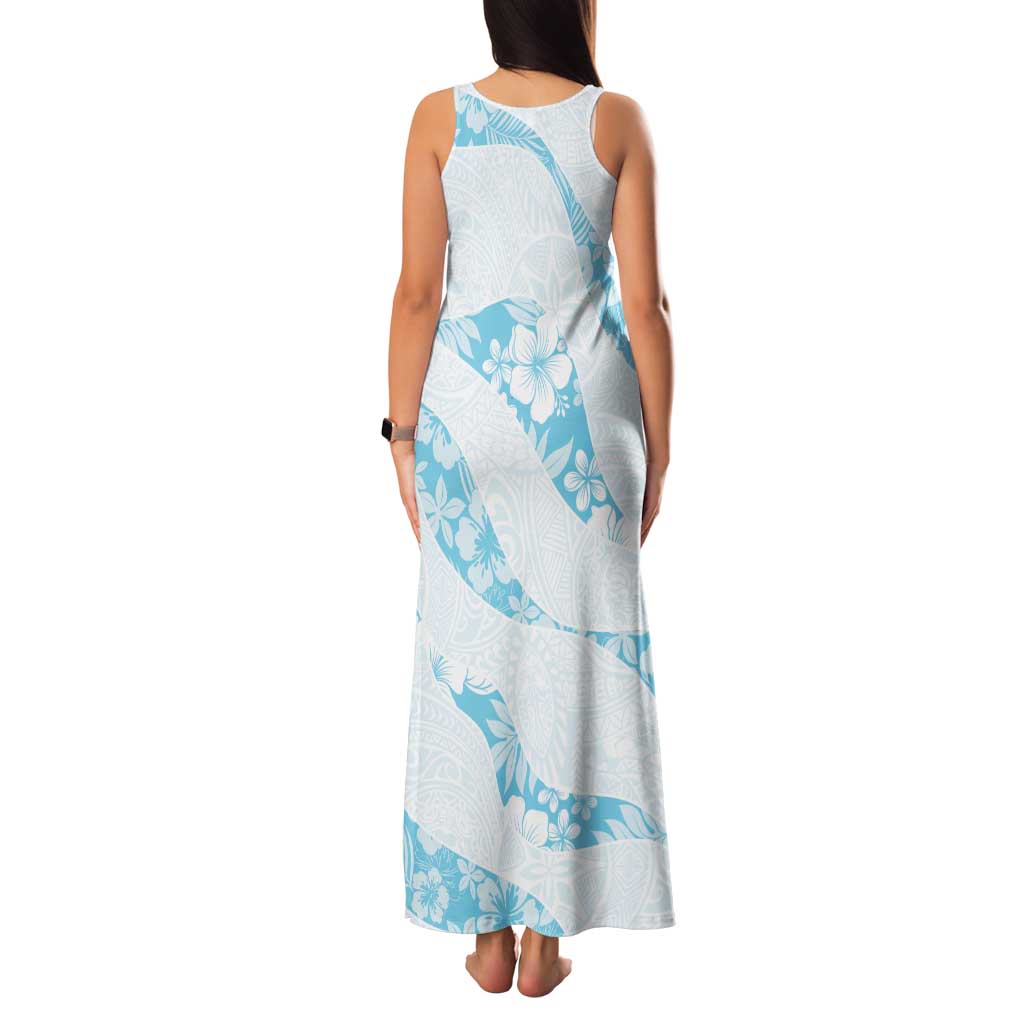 Aloha Hawaii Floral Tapa Family Matching Tank Maxi Dress and Hawaiian Shirt Patchwork Turquoise LT7 - Polynesian Pride