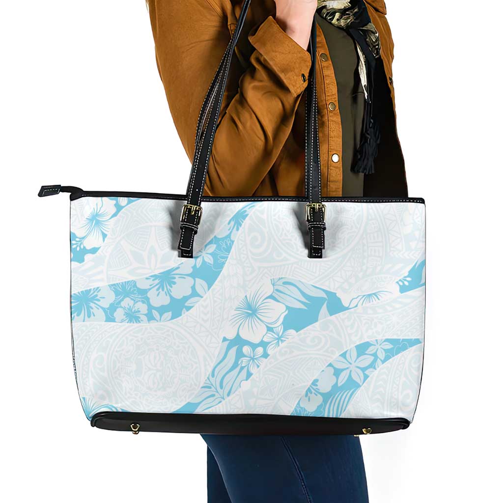 Aloha Hawaii Floral Tapa Leather Tote Bag Patchwork Turquoise - Polynesian Pride