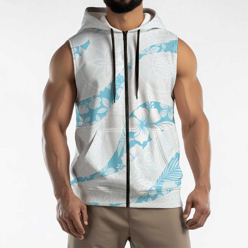 Aloha Hawaii Floral Tapa Sleeveless Zip Hoodie Patchwork Turquoise LT7