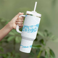 Aloha Hawaii Floral Tapa Tumbler With Handle Patchwork Turquoise - Polynesian Pride
