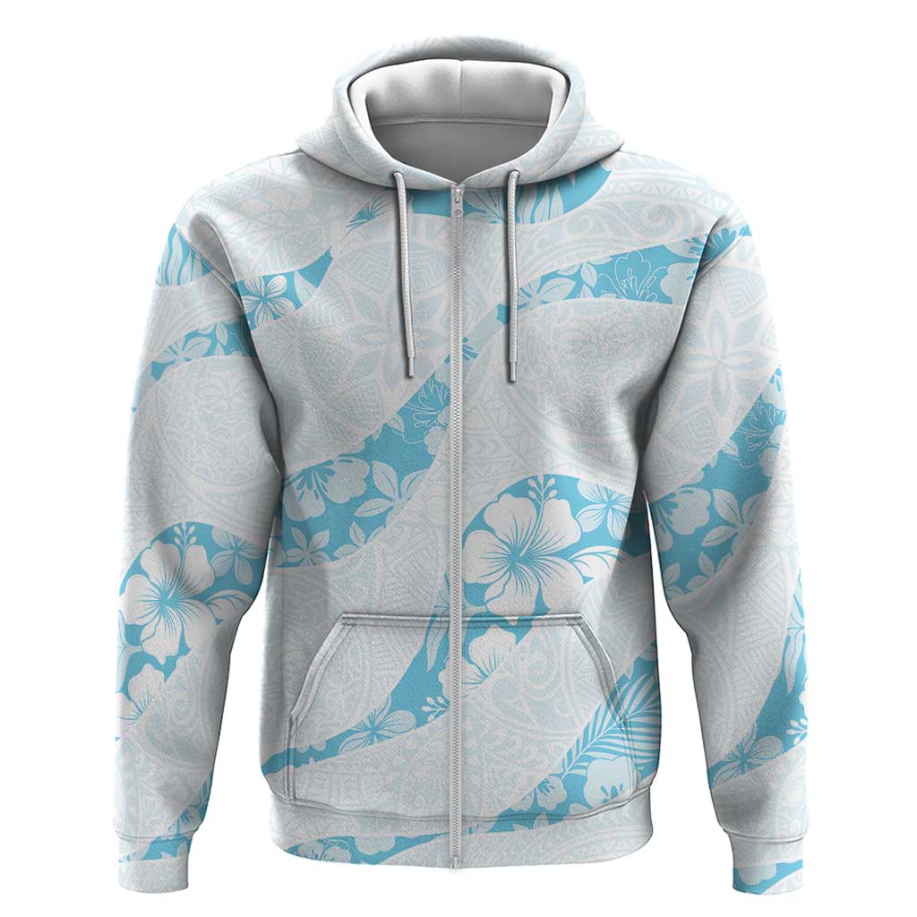 Aloha Hawaii Floral Tapa Zip Hoodie Patchwork Turquoise LT7 Zip Hoodie Turquoise - Polynesian Pride