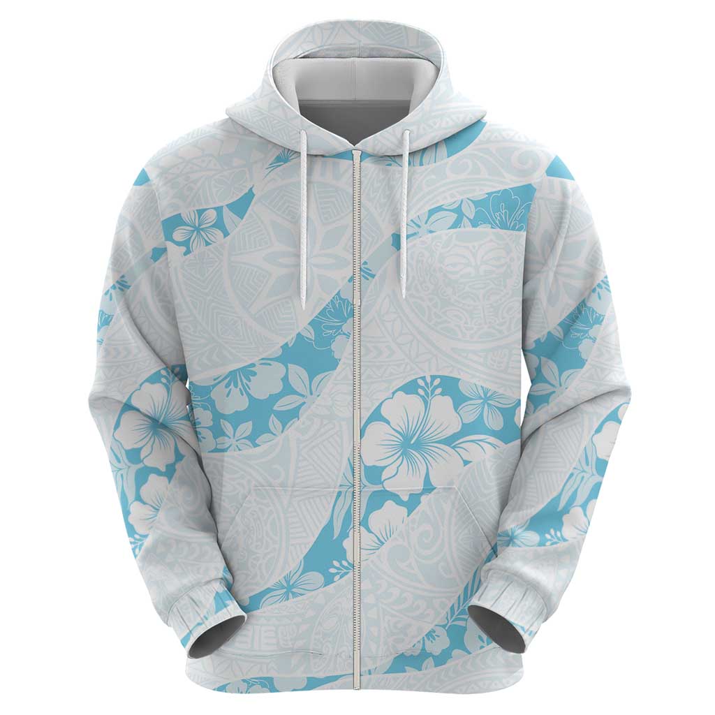 Aloha Hawaii Floral Tapa Zip Hoodie Patchwork Turquoise LT7 - Polynesian Pride