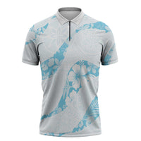Aloha Hawaii Floral Tapa Zipper Polo Shirt Patchwork Turquoise LT7 Turquoise - Polynesian Pride