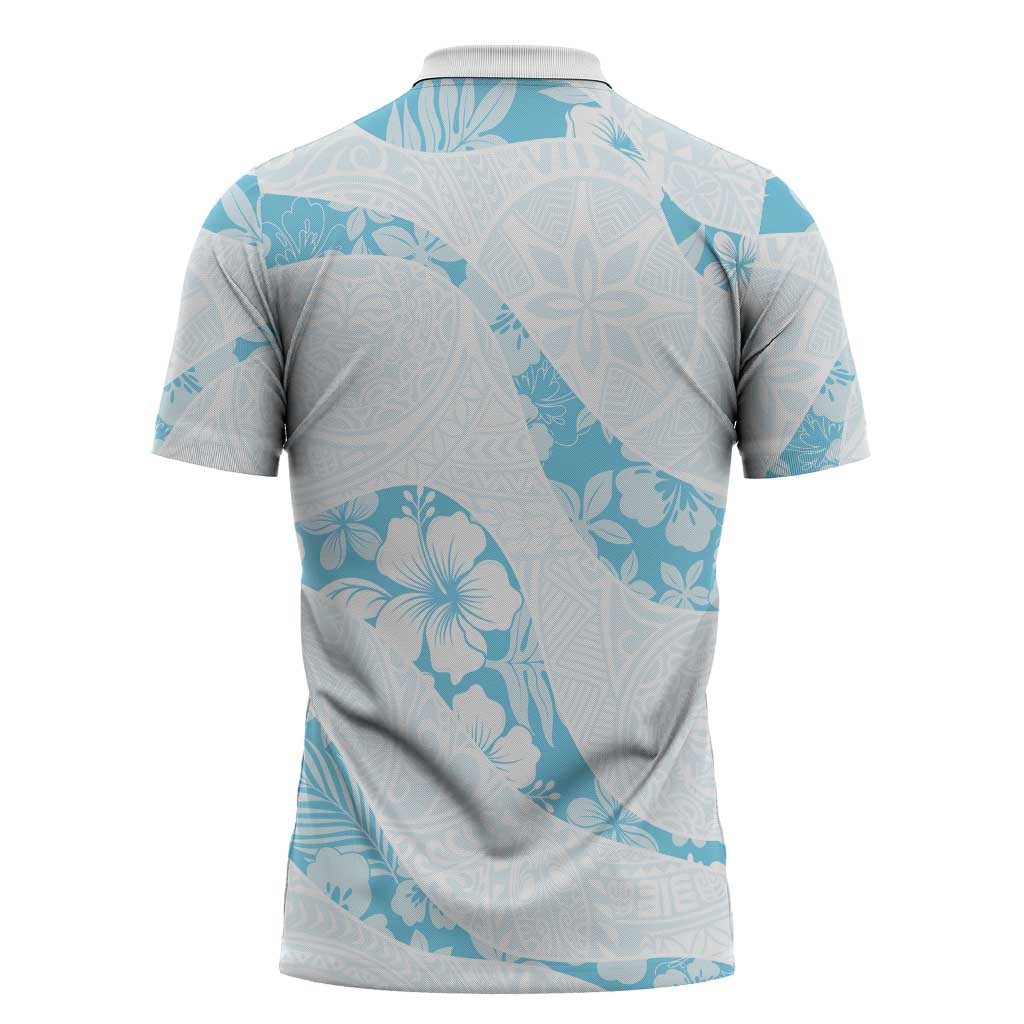 Aloha Hawaii Floral Tapa Zipper Polo Shirt Patchwork Turquoise LT7 - Polynesian Pride