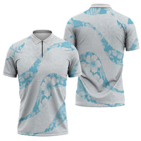 Aloha Hawaii Floral Tapa Zipper Polo Shirt Patchwork Turquoise LT7 - Polynesian Pride
