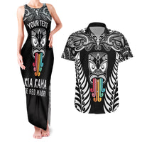 Personalised Kia Kaha Te Reo Maori Couples Matching Tank Maxi Dress and Hawaiian Shirt Hei Tiki Mix Koru - Black LT7 Black - Polynesian Pride
