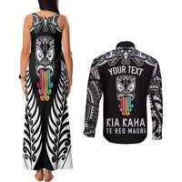 Personalised Kia Kaha Te Reo Maori Couples Matching Tank Maxi Dress and Long Sleeve Button Shirts Hei Tiki Mix Koru - Black LT7 - Polynesian Pride