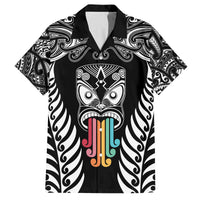 Personalised Kia Kaha Te Reo Maori Family Matching Long Sleeve Bodycon Dress and Hawaiian Shirt Hei Tiki Mix Koru - Black LT7 Dad's Shirt - Short Sleeve Black - Polynesian Pride