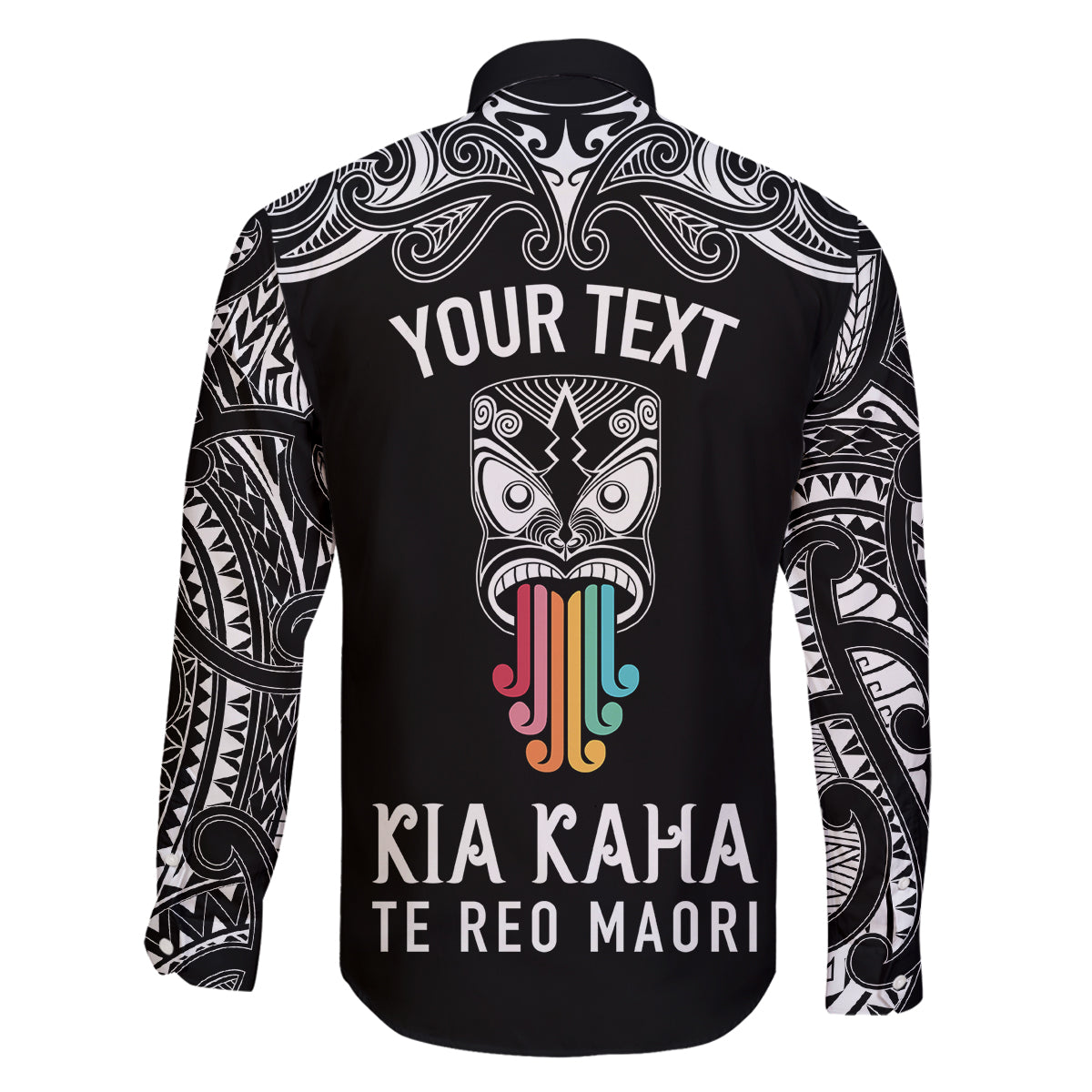 Personalised Kia Kaha Te Reo Maori Family Matching Long Sleeve Bodycon Dress and Hawaiian Shirt Hei Tiki Mix Koru - Black LT7 - Polynesian Pride