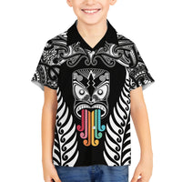 Personalised Kia Kaha Te Reo Maori Family Matching Long Sleeve Bodycon Dress and Hawaiian Shirt Hei Tiki Mix Koru - Black LT7 Son's Shirt Black - Polynesian Pride