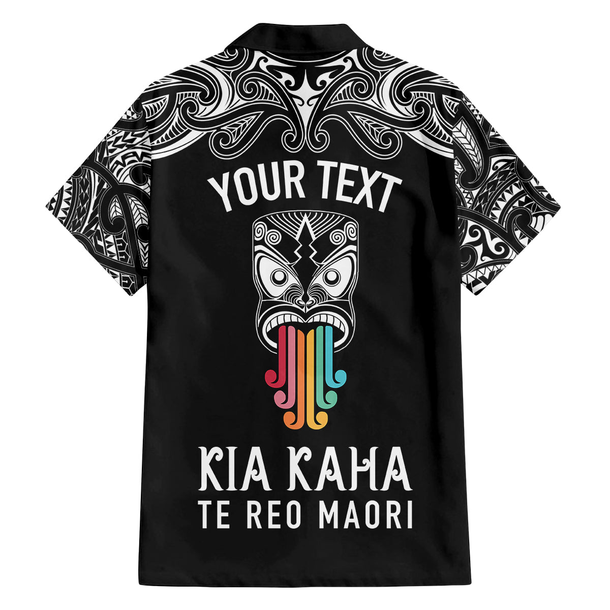 Personalised Kia Kaha Te Reo Maori Family Matching Off Shoulder Long Sleeve Dress and Hawaiian Shirt Hei Tiki Mix Koru - Black LT7 - Polynesian Pride