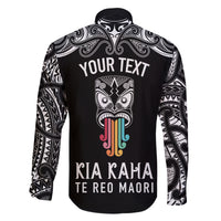 Personalised Kia Kaha Te Reo Maori Family Matching Off Shoulder Short Dress and Hawaiian Shirt Hei Tiki Mix Koru - Black LT7 - Polynesian Pride