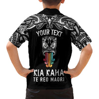 Personalised Kia Kaha Te Reo Maori Family Matching Short Sleeve Bodycon Dress and Hawaiian Shirt Hei Tiki Mix Koru - Black LT7 - Polynesian Pride