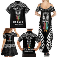 Personalised Kia Kaha Te Reo Maori Family Matching Summer Maxi Dress and Hawaiian Shirt Hei Tiki Mix Koru - Black LT7 - Polynesian Pride