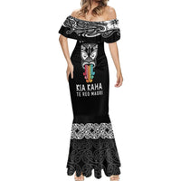 Personalised Kia Kaha Te Reo Maori Mermaid Dress Hei Tiki Mix Koru - Black LT7 - Polynesian Pride