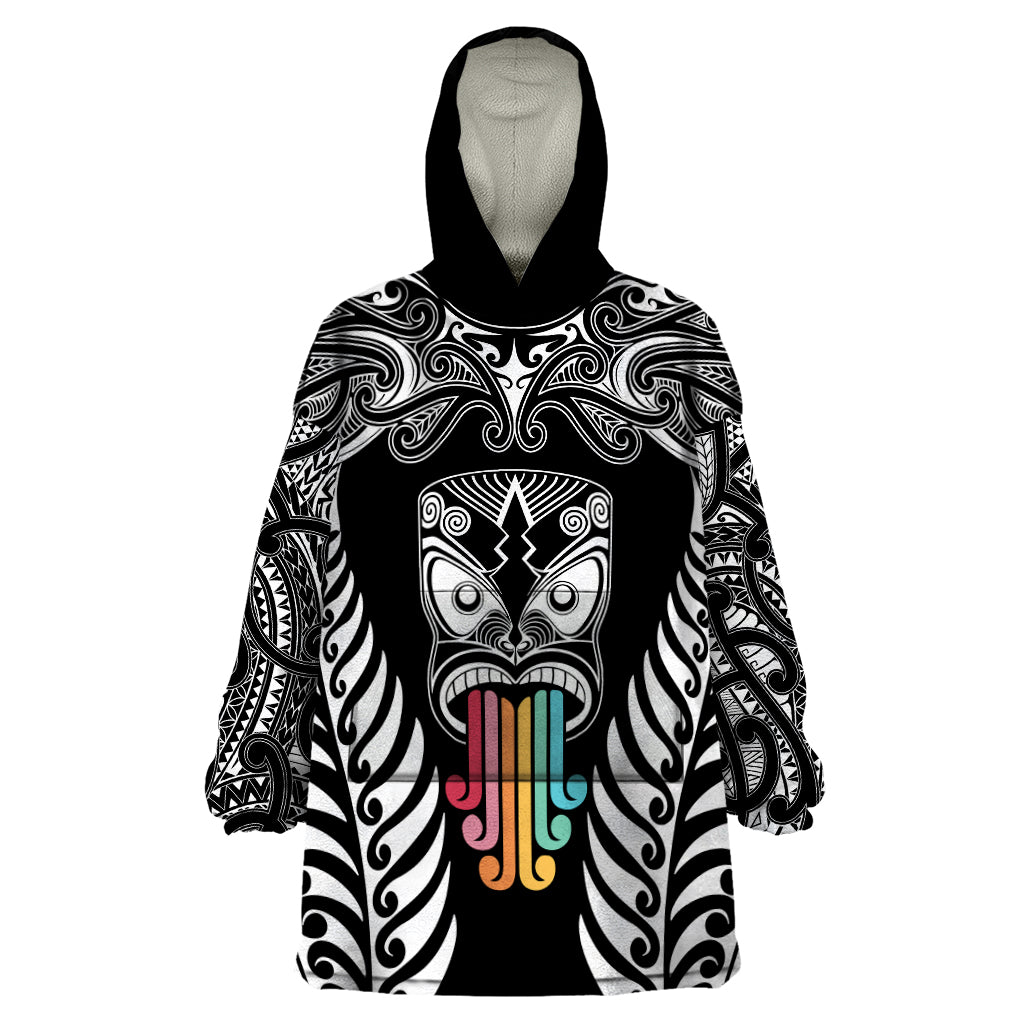 Personalised Kia Kaha Te Reo Maori Wearable Blanket Hoodie Hei Tiki Mix Koru - Black LT7 One Size Black - Polynesian Pride
