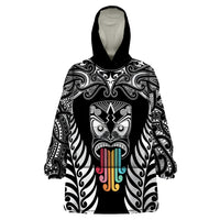 Personalised Kia Kaha Te Reo Maori Wearable Blanket Hoodie Hei Tiki Mix Koru - Black LT7 One Size Black - Polynesian Pride