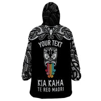 Personalised Kia Kaha Te Reo Maori Wearable Blanket Hoodie Hei Tiki Mix Koru - Black LT7 - Polynesian Pride