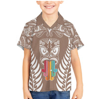 Personalised Kia Kaha Te Reo Maori Family Matching Mermaid Dress and Hawaiian Shirt Hei Tiki Mix Koru - Brown LT7 Son's Shirt Brown - Polynesian Pride
