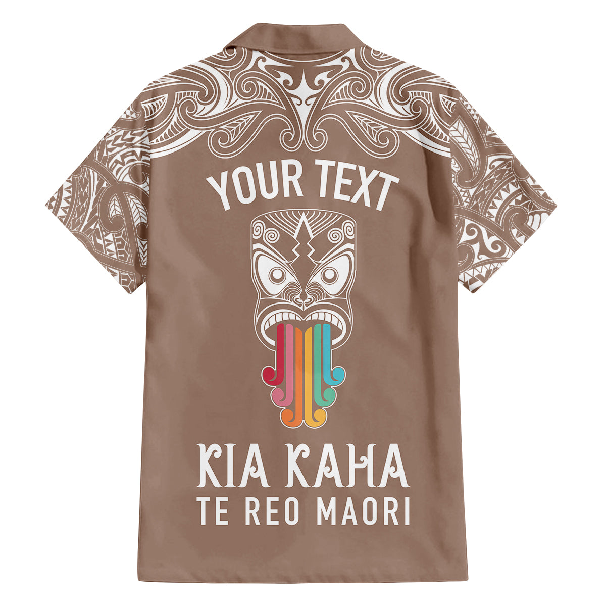 Personalised Kia Kaha Te Reo Maori Family Matching Off Shoulder Long Sleeve Dress and Hawaiian Shirt Hei Tiki Mix Koru - Brown LT7 - Polynesian Pride