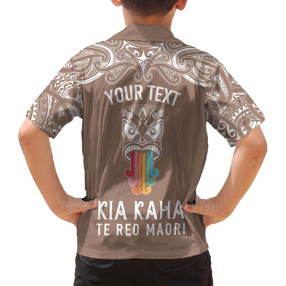 Personalised Kia Kaha Te Reo Maori Family Matching Off Shoulder Maxi Dress and Hawaiian Shirt Hei Tiki Mix Koru - Brown LT7 - Polynesian Pride