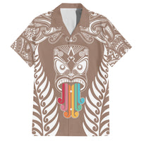 Personalised Kia Kaha Te Reo Maori Family Matching Off Shoulder Maxi Dress and Hawaiian Shirt Hei Tiki Mix Koru - Brown LT7 Mom's Dress Brown - Polynesian Pride