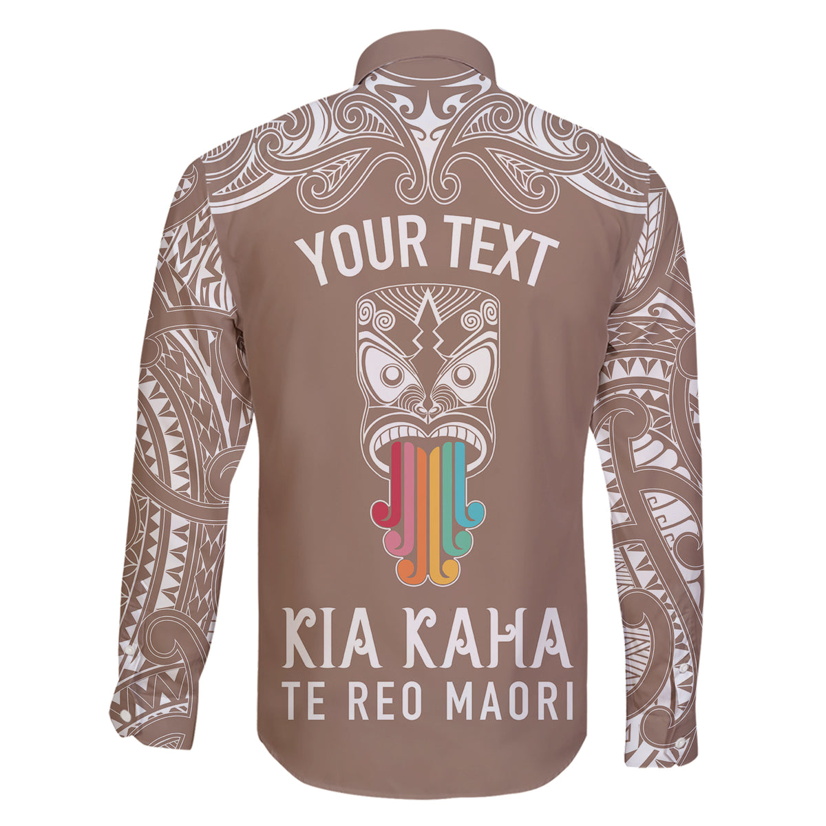 Personalised Kia Kaha Te Reo Maori Family Matching Short Sleeve Bodycon Dress and Hawaiian Shirt Hei Tiki Mix Koru - Brown LT7 - Polynesian Pride