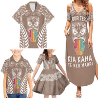 Personalised Kia Kaha Te Reo Maori Family Matching Summer Maxi Dress and Hawaiian Shirt Hei Tiki Mix Koru - Brown LT7 - Polynesian Pride