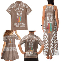Personalised Kia Kaha Te Reo Maori Family Matching Tank Maxi Dress and Hawaiian Shirt Hei Tiki Mix Koru - Brown LT7 - Polynesian Pride