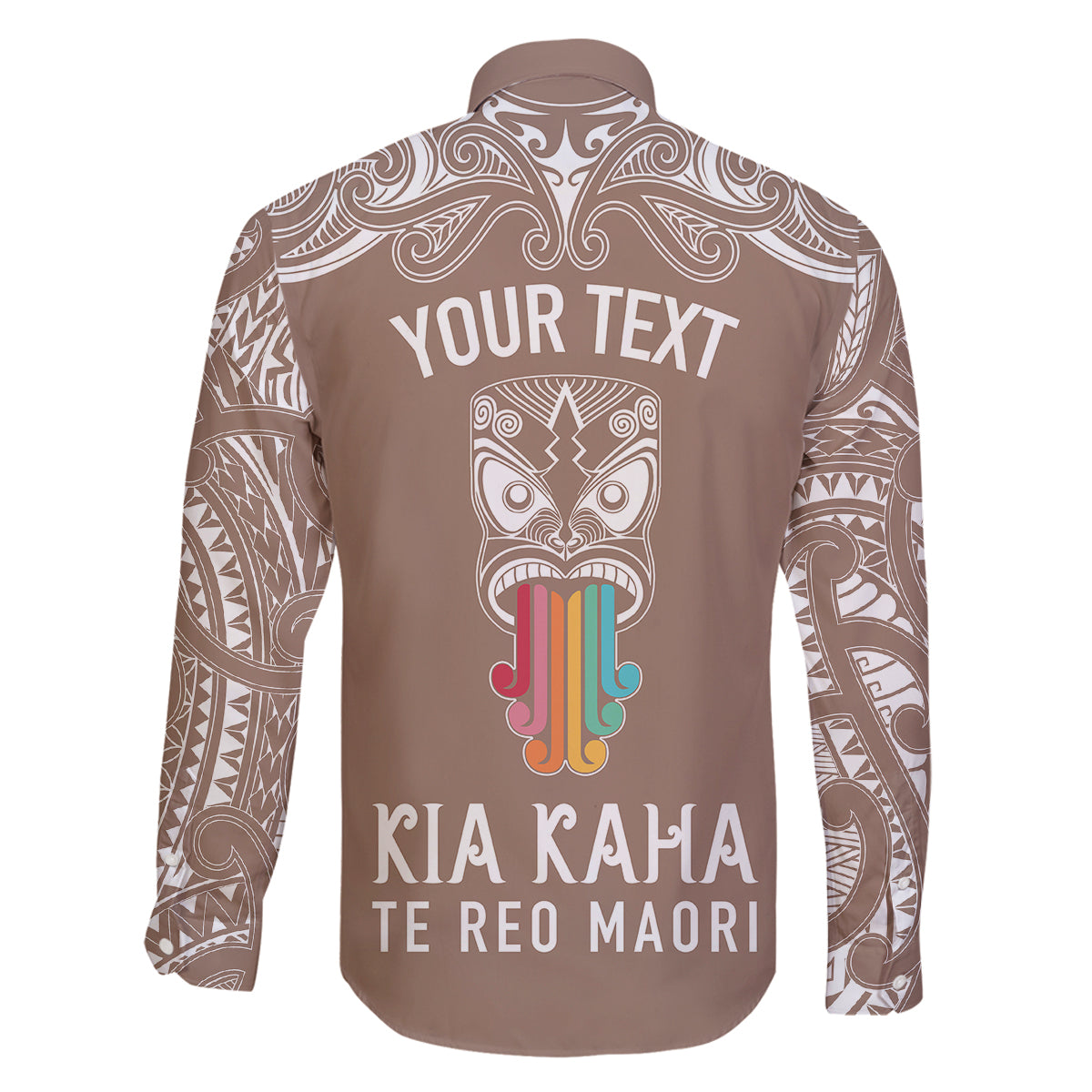 Personalised Kia Kaha Te Reo Maori Family Matching Tank Maxi Dress and Hawaiian Shirt Hei Tiki Mix Koru - Brown LT7 - Polynesian Pride
