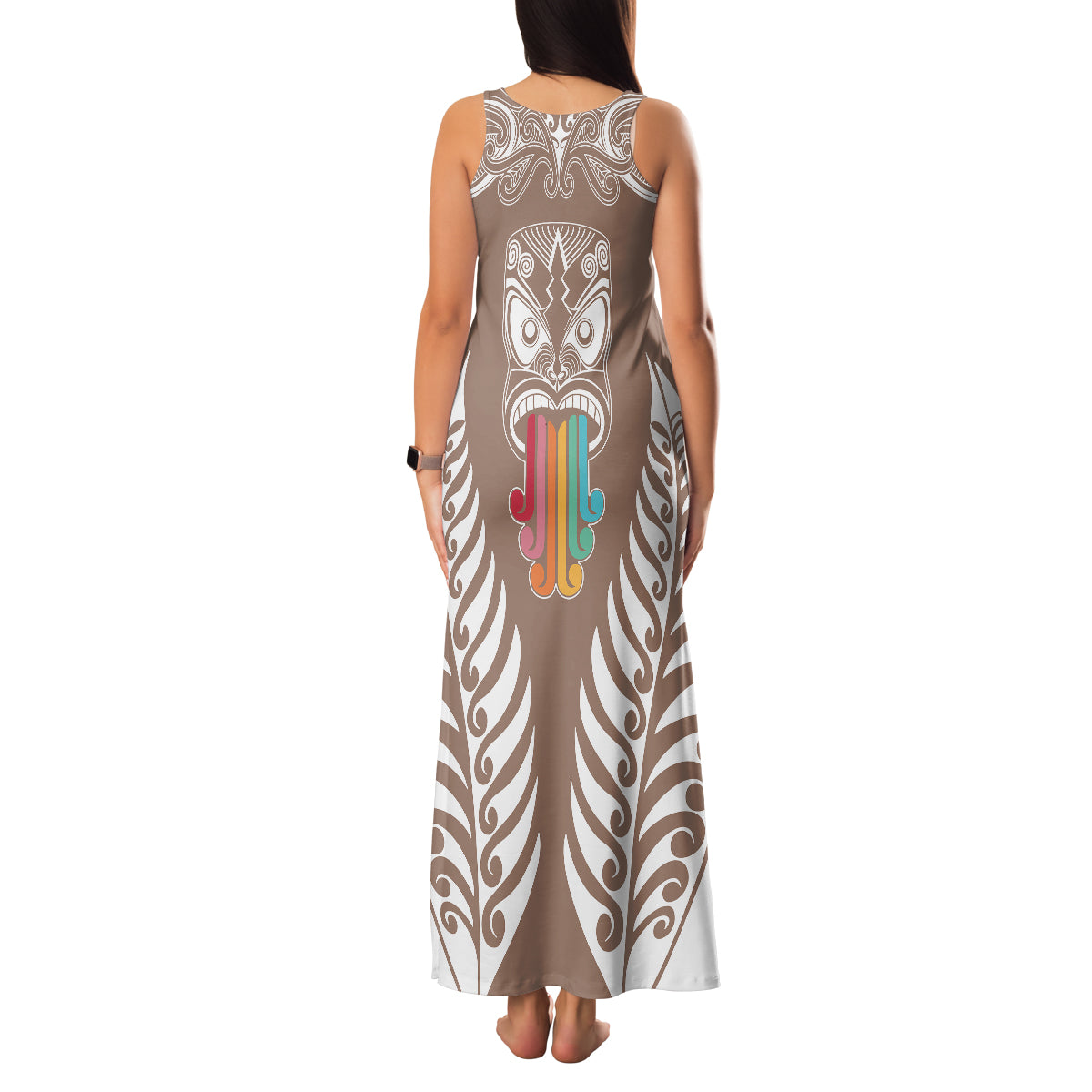 Personalised Kia Kaha Te Reo Maori Family Matching Tank Maxi Dress and Hawaiian Shirt Hei Tiki Mix Koru - Brown LT7 - Polynesian Pride