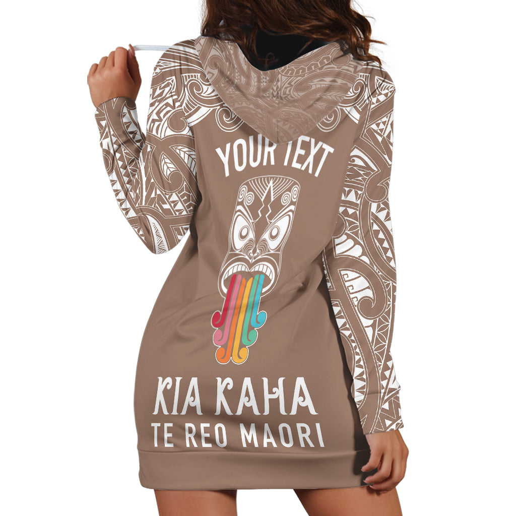 Personalised Kia Kaha Te Reo Maori Hoodie Dress Hei Tiki Mix Koru - Brown LT7 - Polynesian Pride