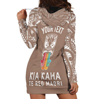 Personalised Kia Kaha Te Reo Maori Hoodie Dress Hei Tiki Mix Koru - Brown LT7 - Polynesian Pride