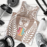 Personalised Kia Kaha Te Reo Maori Men Tank Top Hei Tiki Mix Koru - Brown LT7 Brown - Polynesian Pride